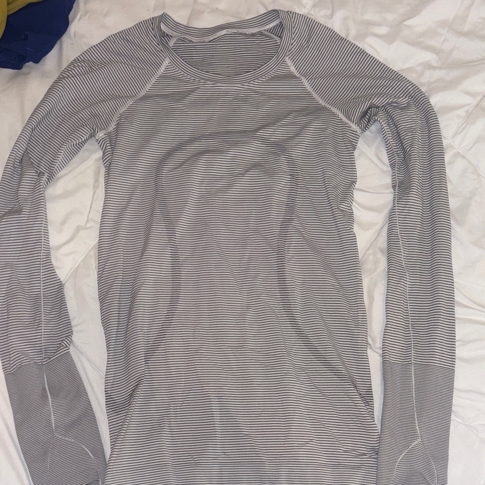 lululemon athletica Gray Striped Long Sleeve Top